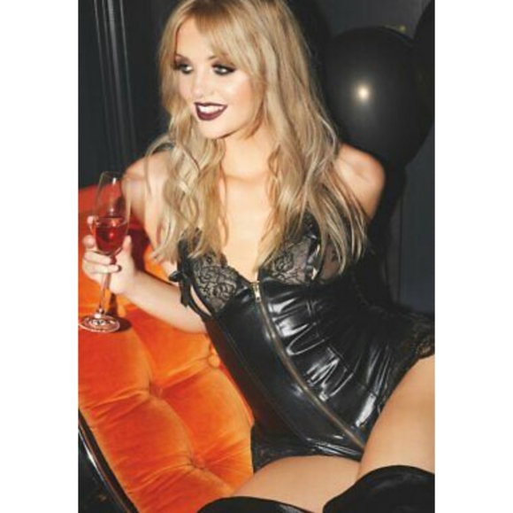 ANN SUMMERS TASHA Black Vegan Faux Leather Lace Gold Zipper TEDDY Lingerie - Picture 10 of 12